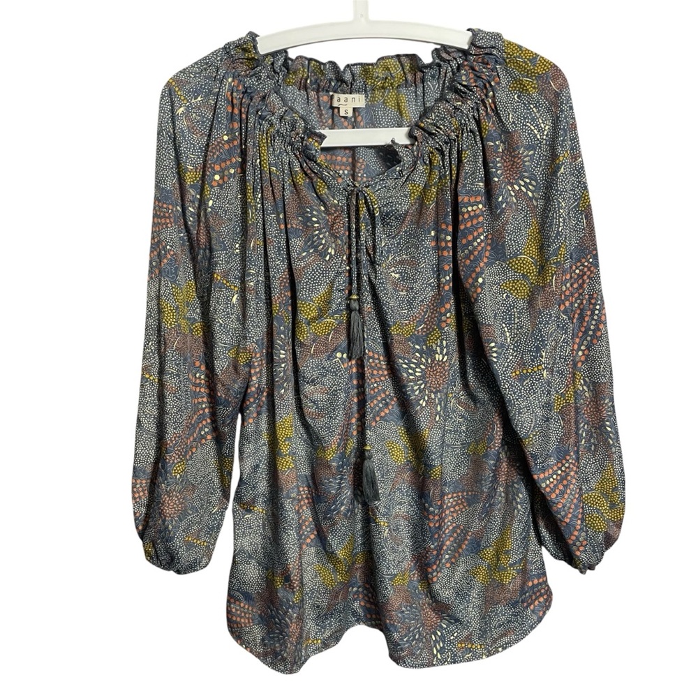 Paani boho blouse 3/4 sleeves ruffle neck with tassels